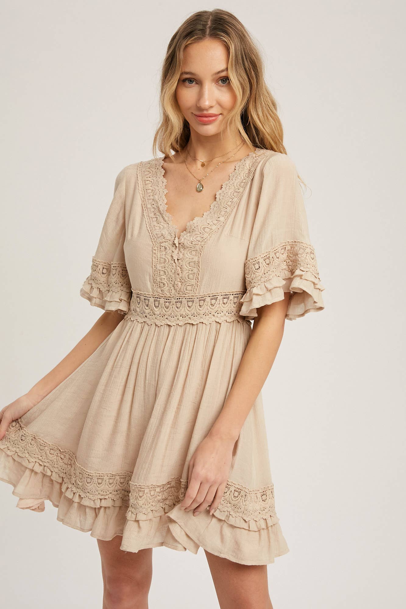 ***SALE*** VNeck Ruffle & Lace Hem Dress