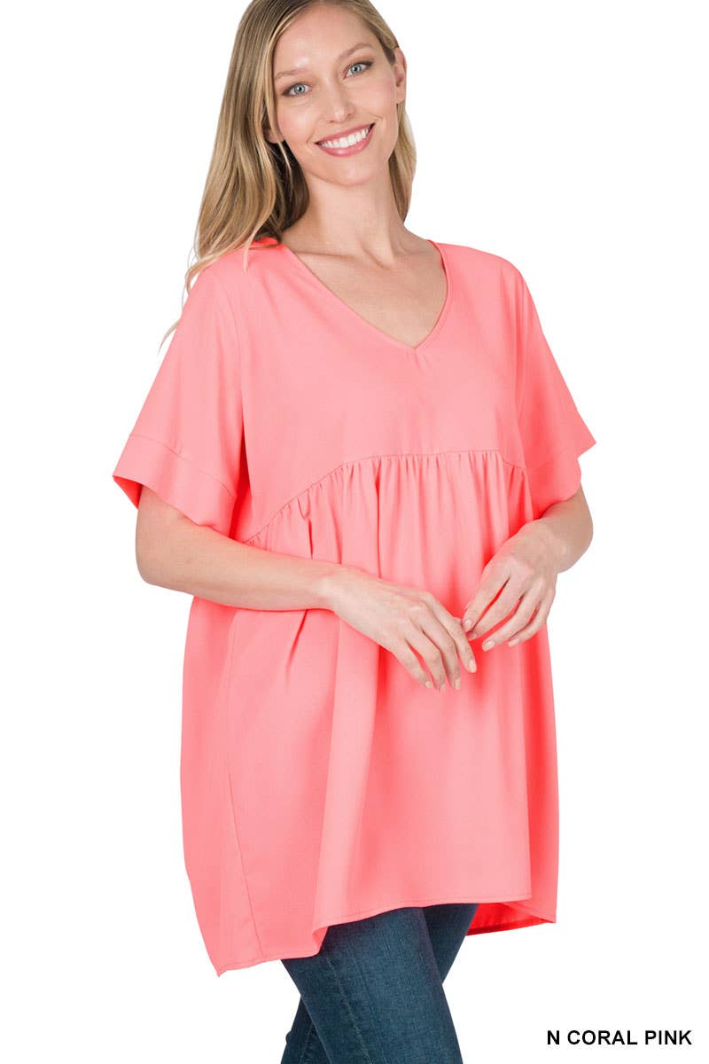 Black Empire Waist Shirring Tunic