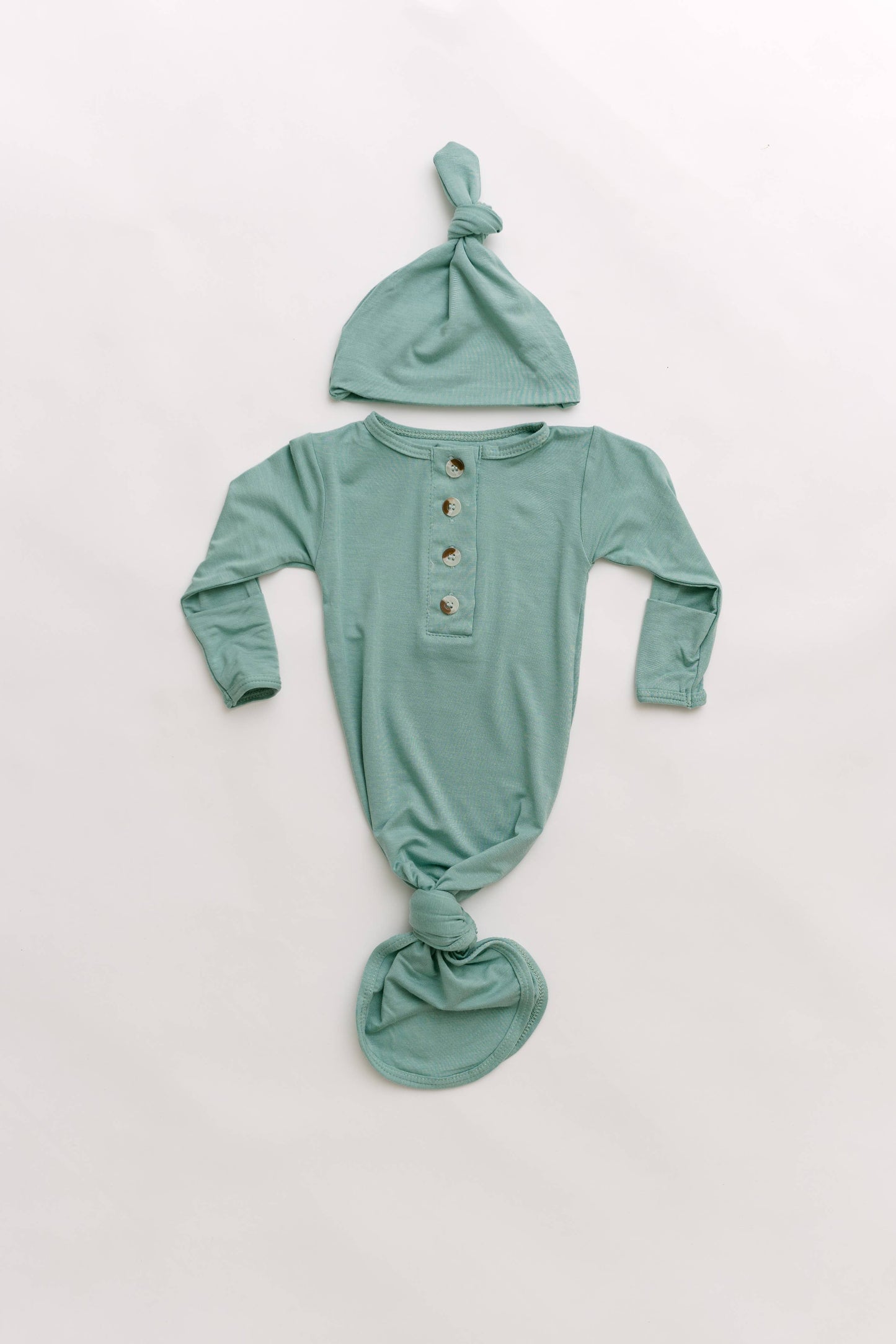 Newborn Mint Knotted Gown & Hat Set