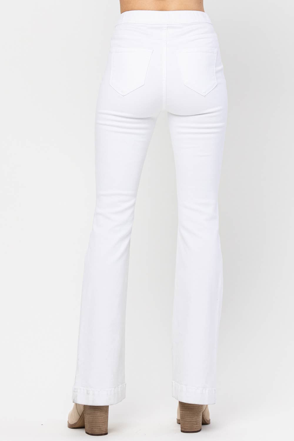 High Rise White Pull On Flares