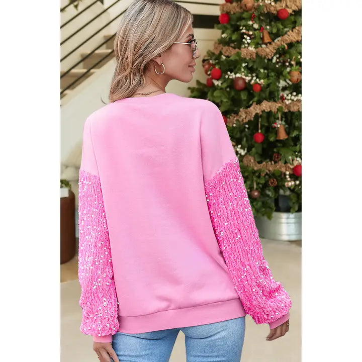 ***SALE***Pink Sequin Long Sleeve Pullover Top