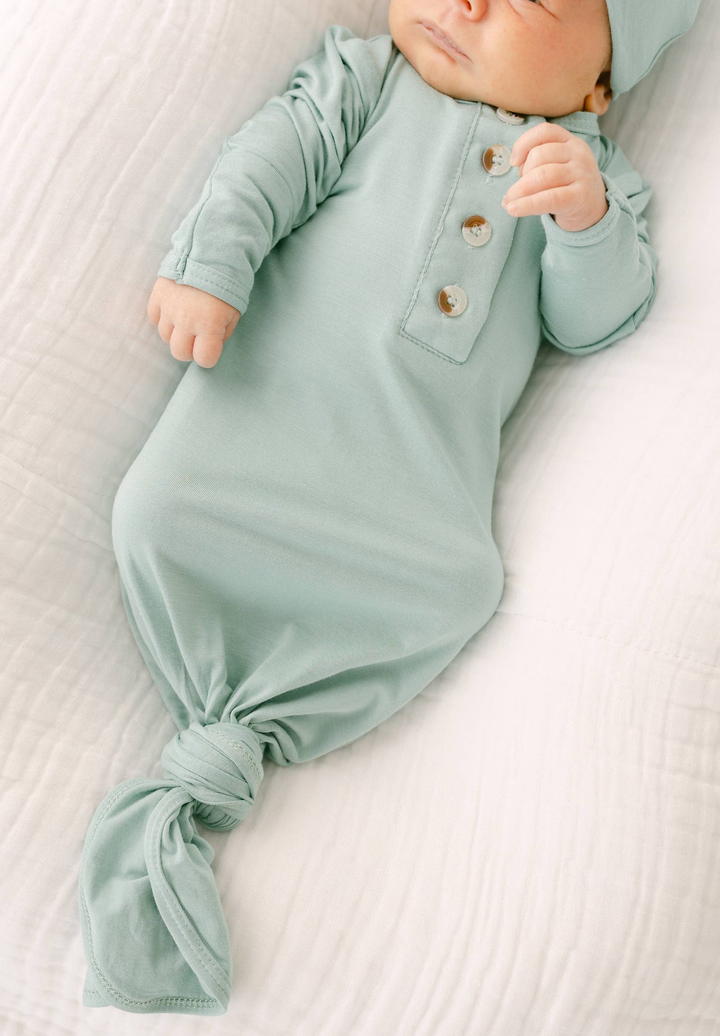 Newborn Mint Knotted Gown & Hat Set