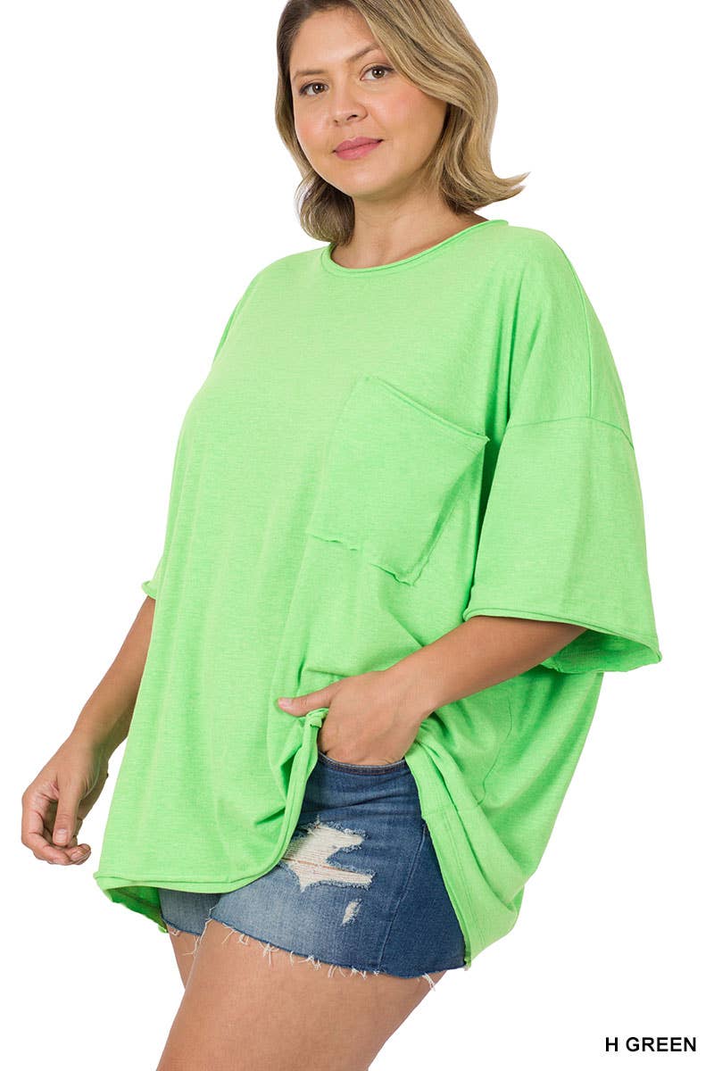 Plus Oversized Front Pocket Raw Edge Boyfriend Tee