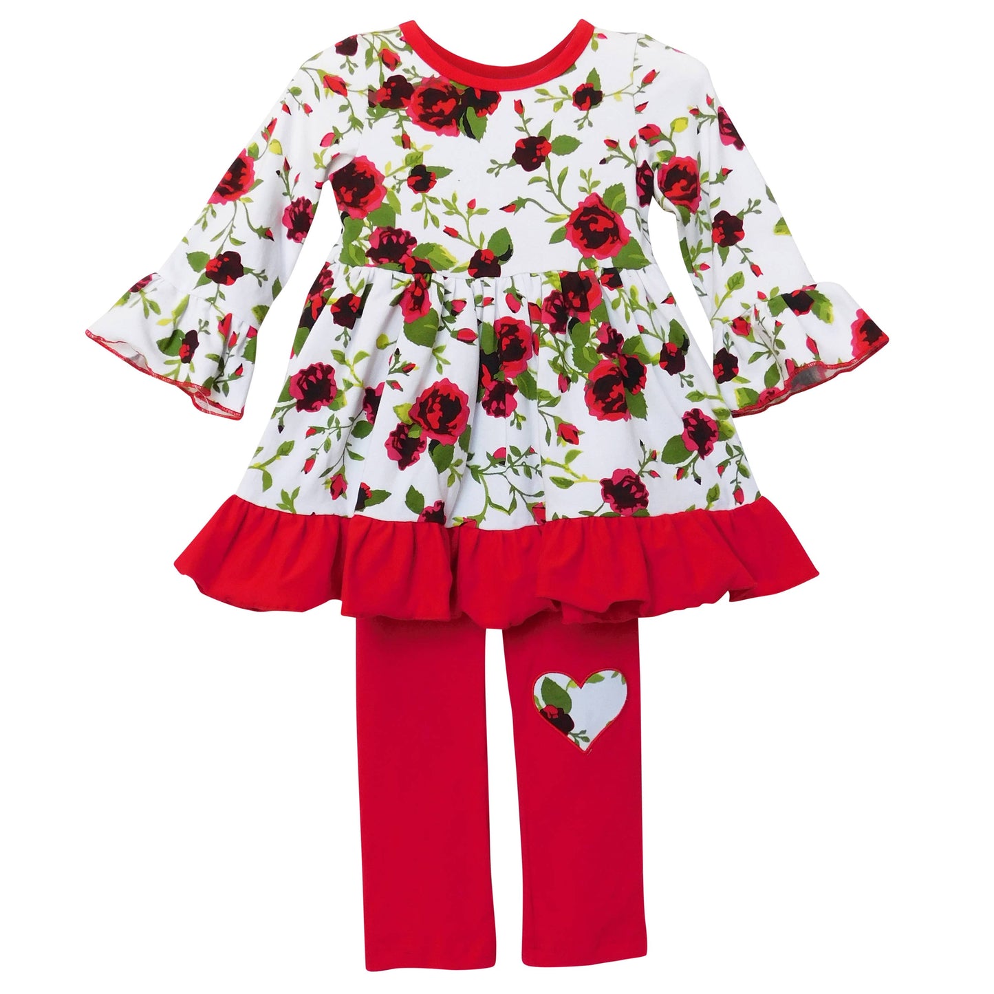 Big Girls Red Spring Floral Dress Heart Leggings Outfit