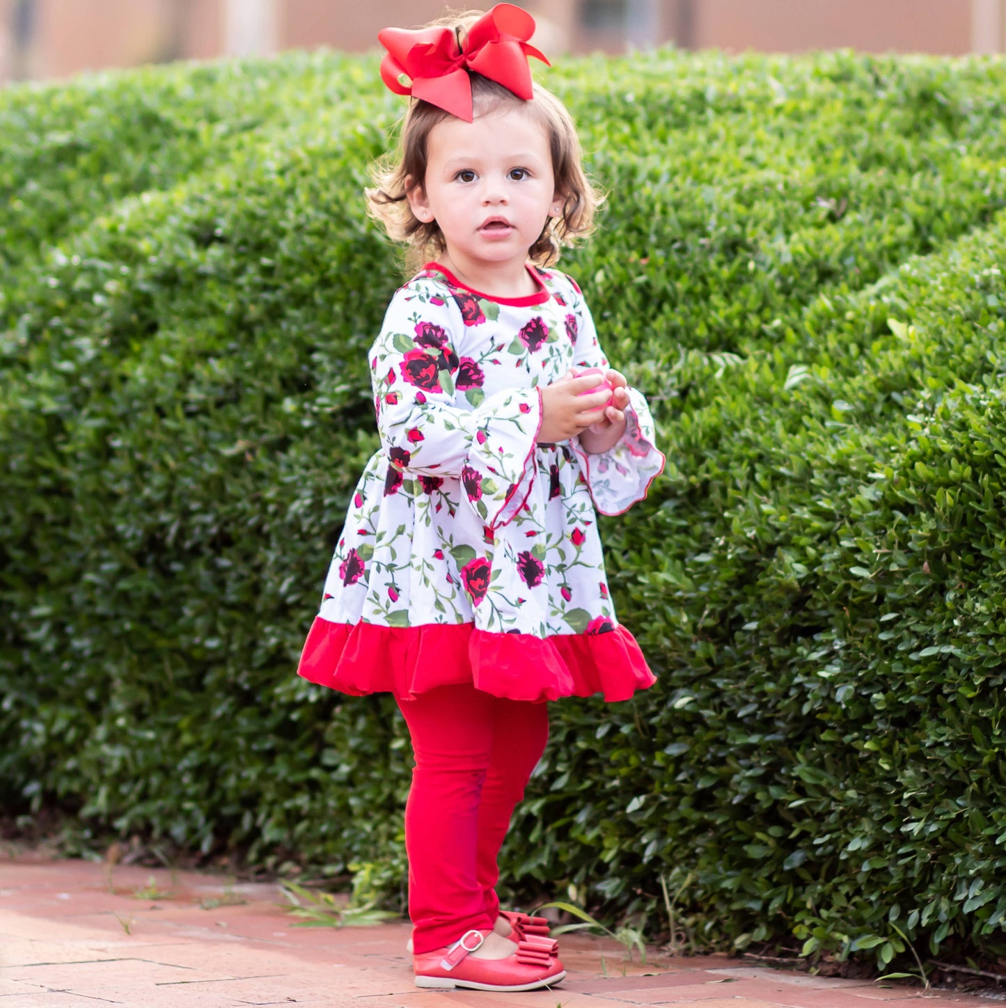 Big Girls Red Spring Floral Dress Heart Leggings Outfit