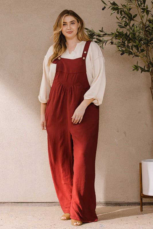 Plus Solid Button Sling Jumpsuit