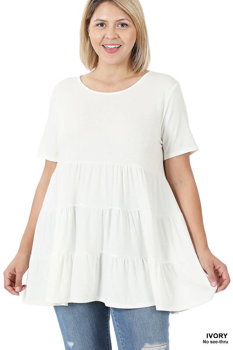 Ash Mocha Plus Short Sleeve Tiered Ruffle Tunic