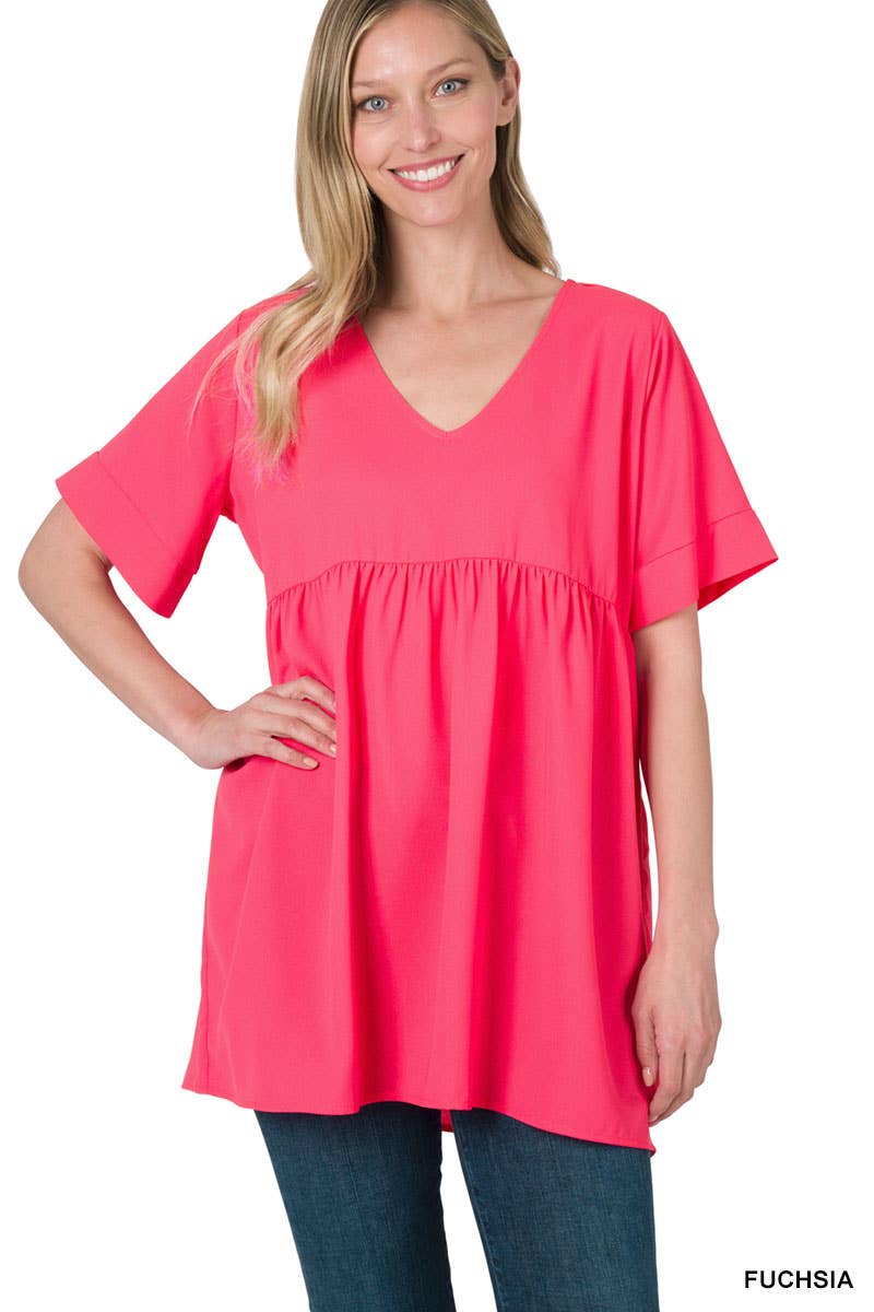 Black Empire Waist Shirring Tunic