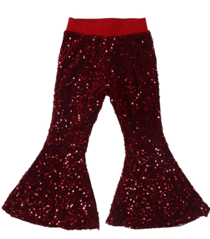 Burgundy Sequin Bell Pants