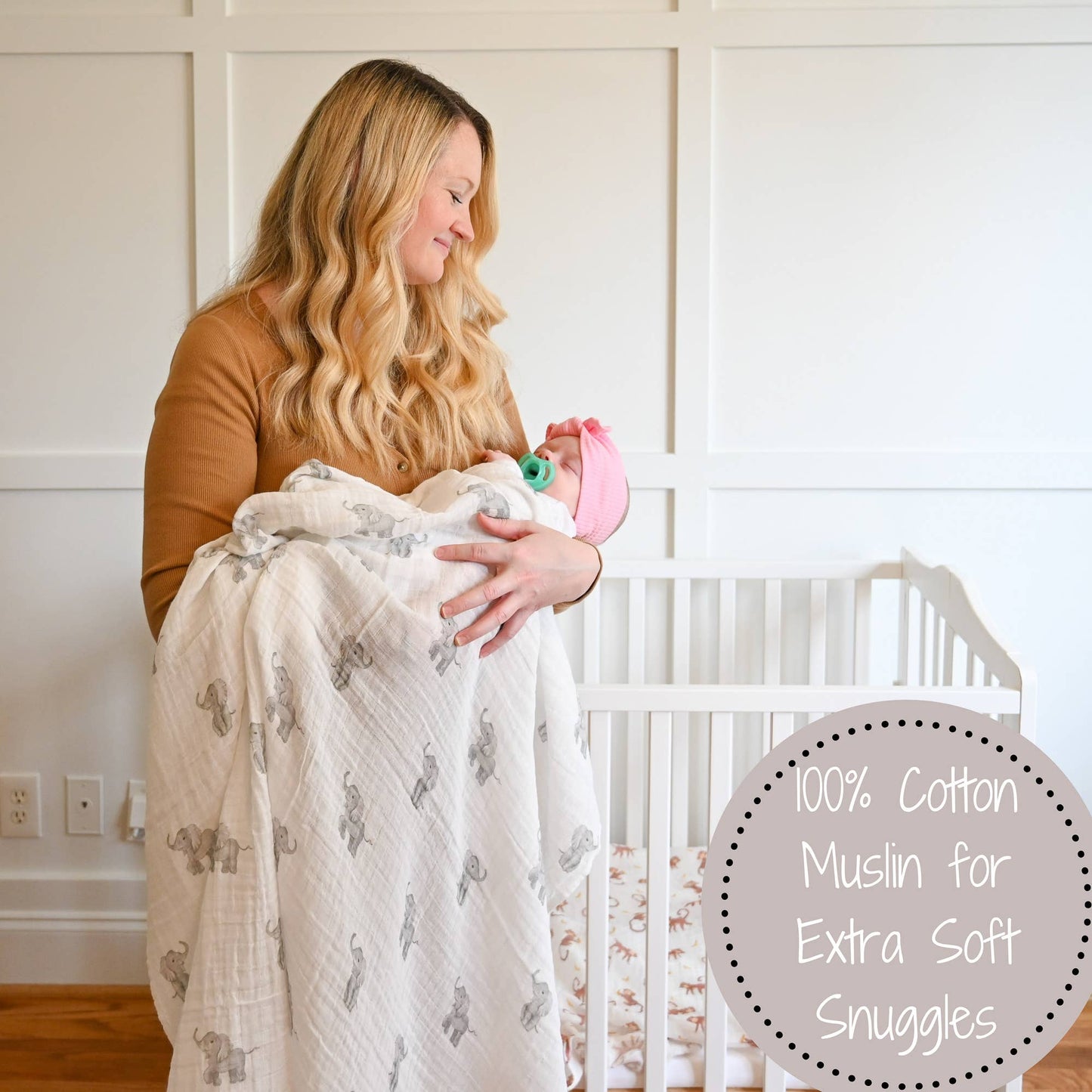 Baby Elephant Muslin Swaddle Blanket