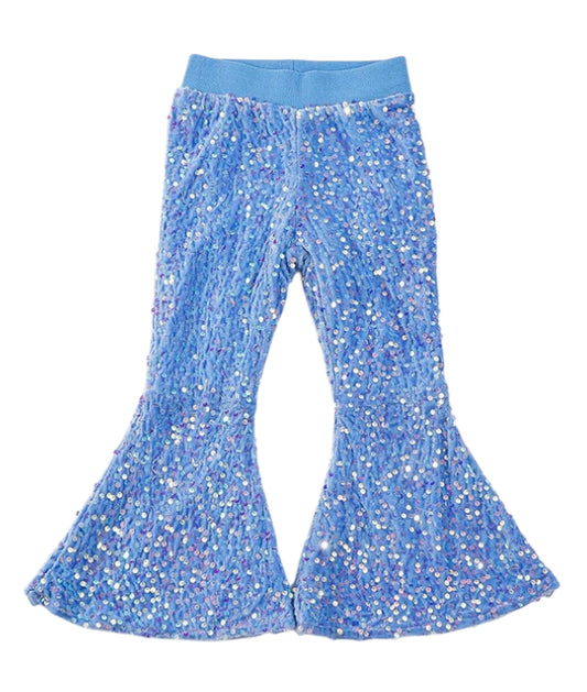 Blue Sequin Bell Pants