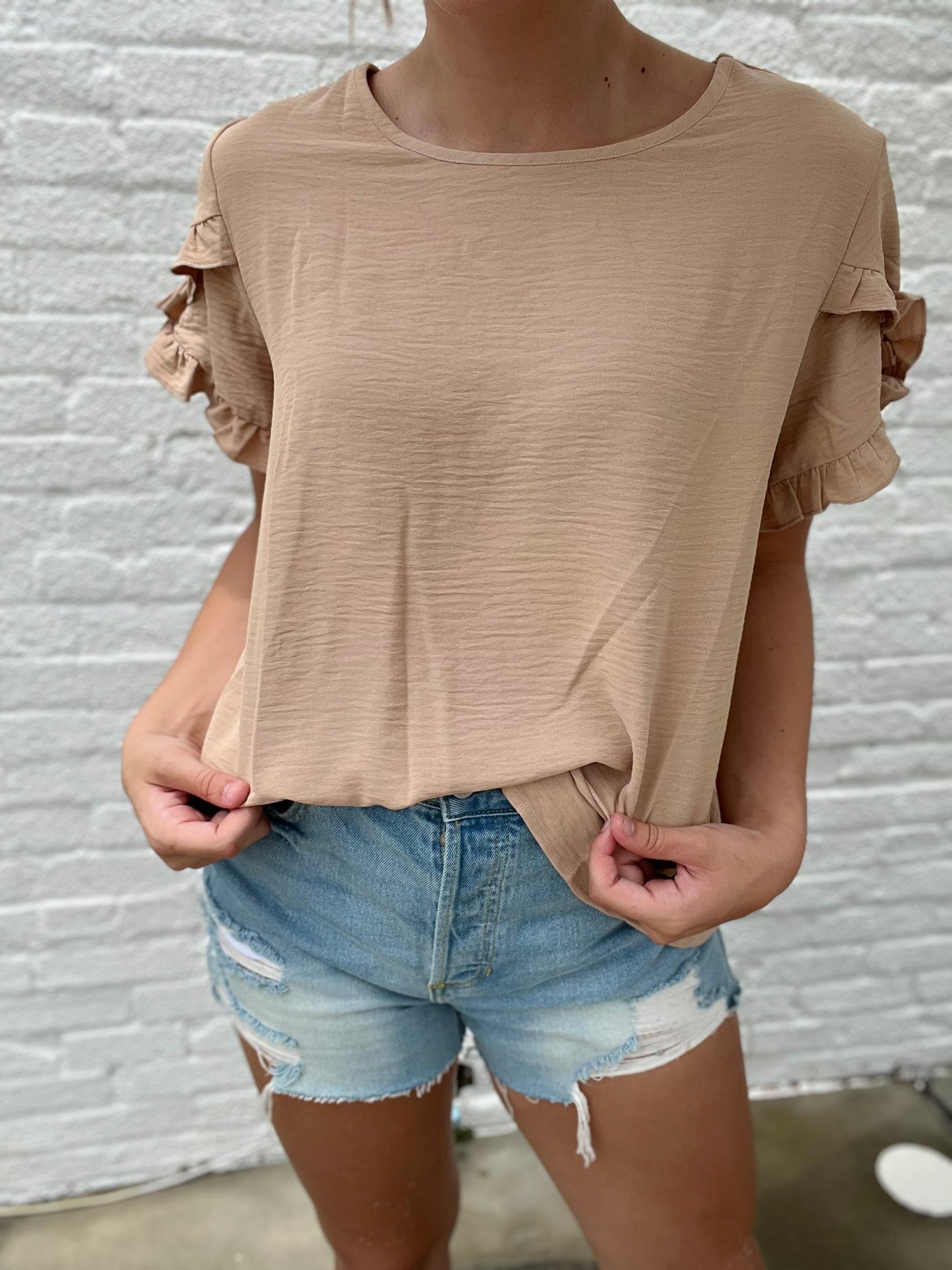 Nude Flutter Sleeve Blouse