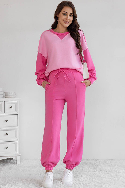 Women's Colorblock Pullover and Drawstring Joggers Set