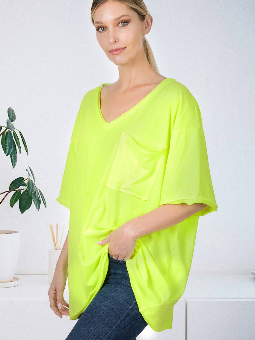 Oversized Front Pocket Raw Edge Boyfriend Tee