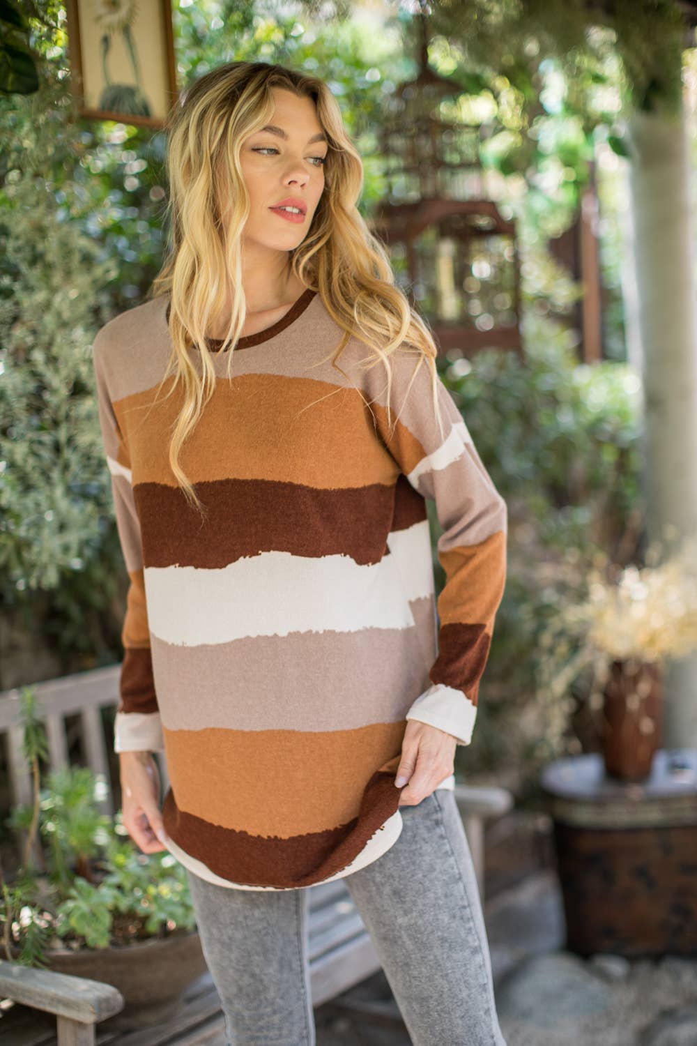 Brown Stripe Knit Tunic