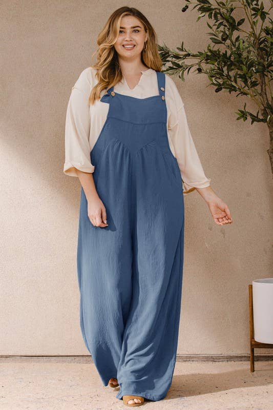 Plus Solid Button Sling Jumpsuit