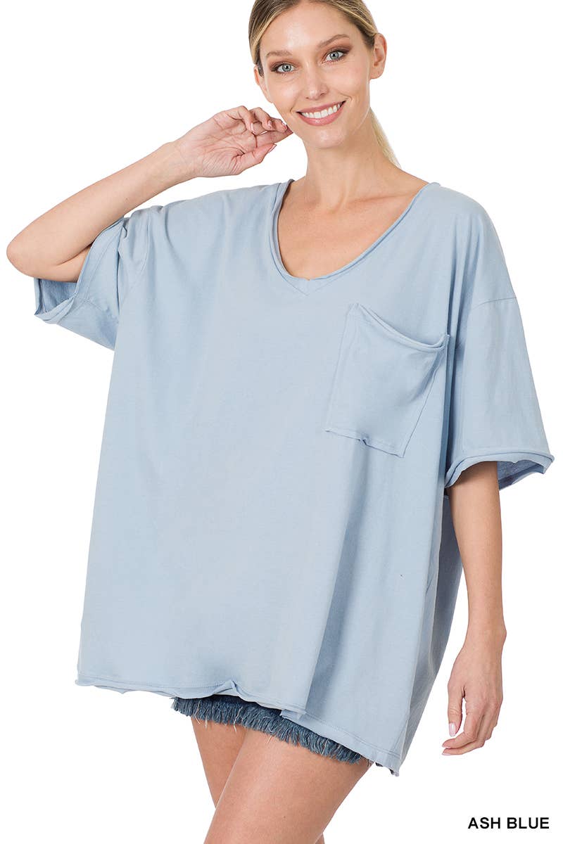Oversized Front Pocket Raw Edge Boyfriend Tee