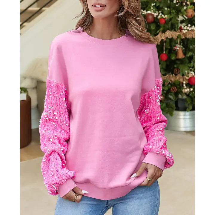 ***SALE***Pink Sequin Long Sleeve Pullover Top