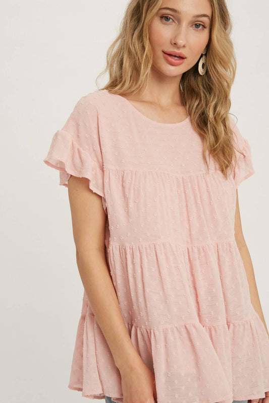 ***SALE*** Pink Swiss Dot Ruffle Sleeve Top