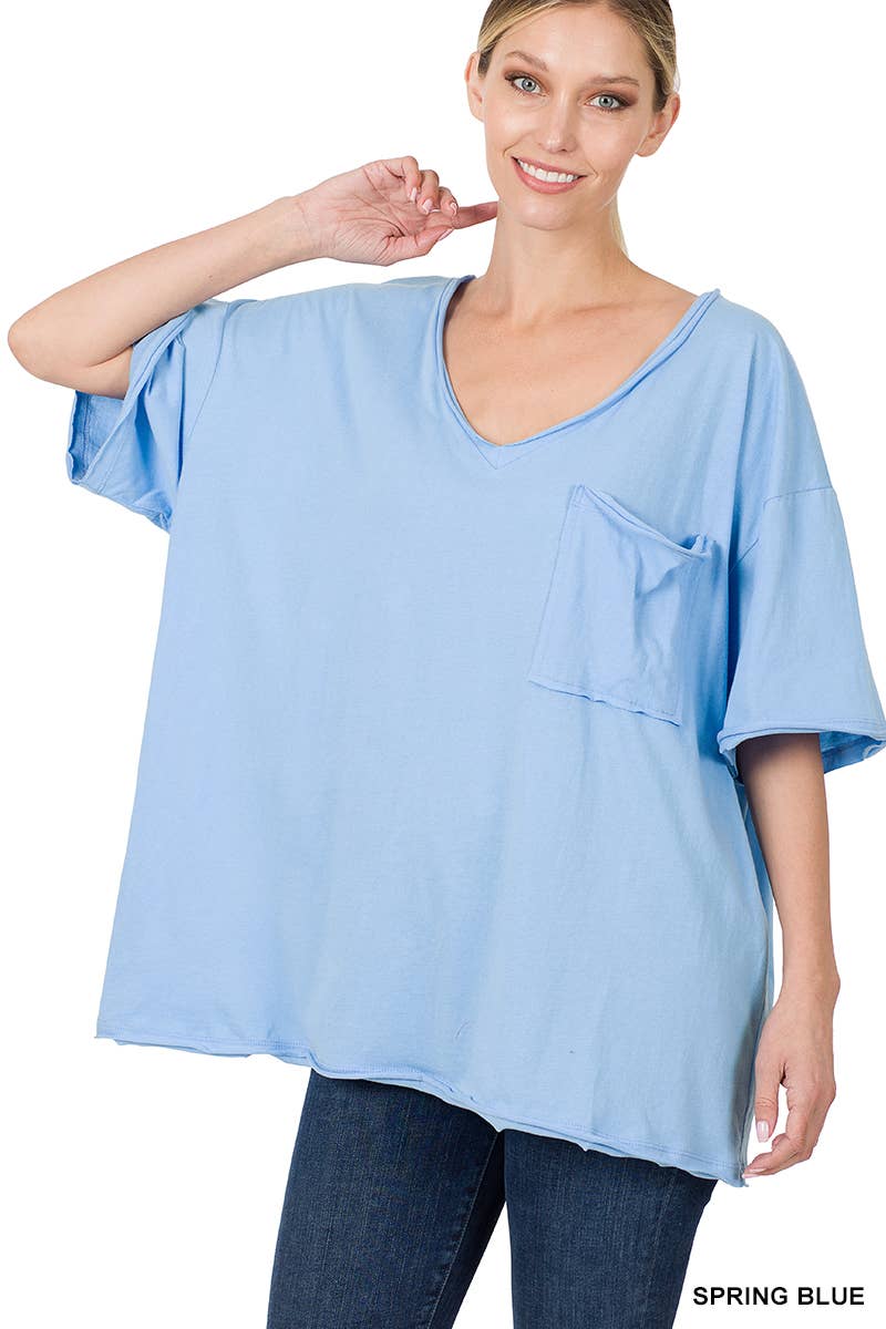 Oversized Front Pocket Raw Edge Boyfriend Tee