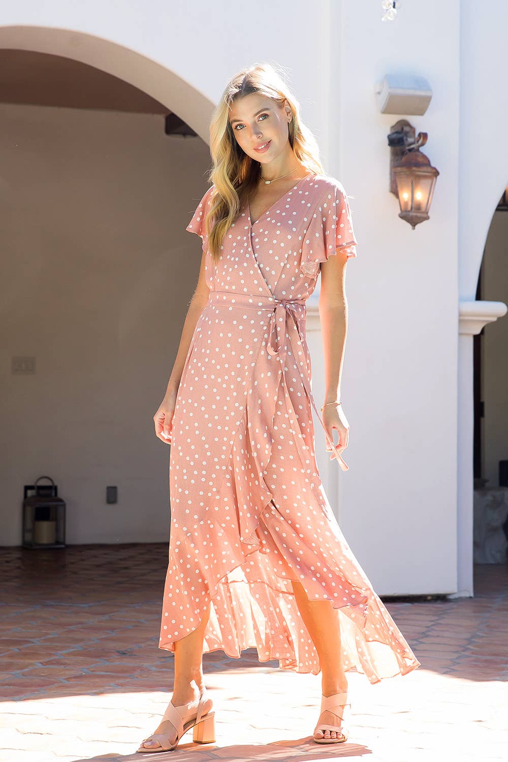 Ruffle Tm ***SALE*** Rose Polka Dot Ruffle Wrap Maxi Dress – MTM-More Than Monograms