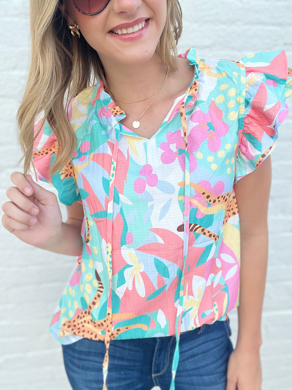 Ruffle Tm Multi Leopard Ruffled Blouse – MTM-More Than Monograms