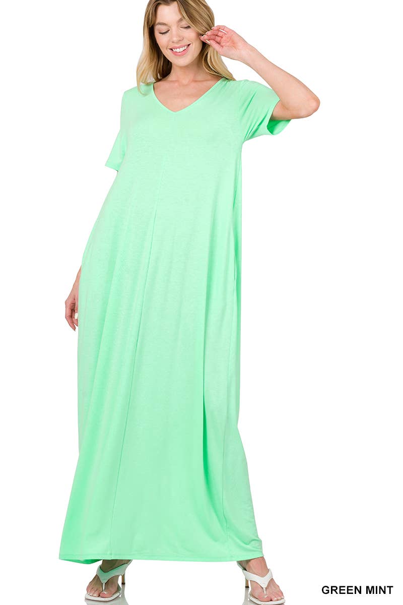 42P Short Sleeve Maxi Dress With Side Pockets