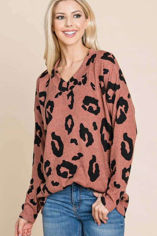 Loose Fit Animal Print Knit Top