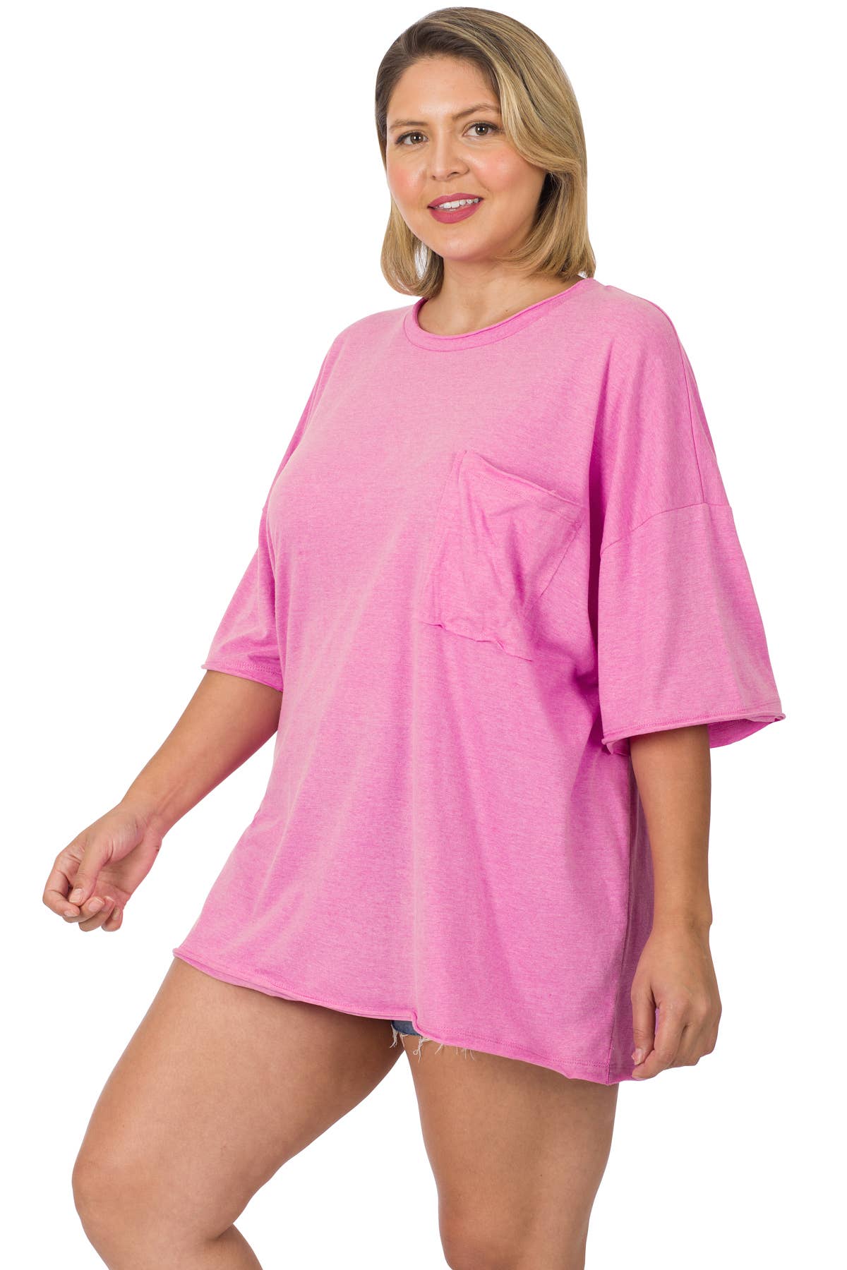 Plus Oversized Front Pocket Raw Edge Boyfriend Tee