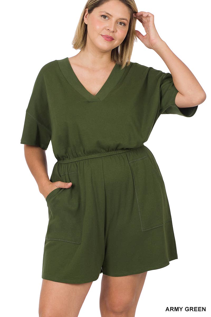 ***SALE*** Black V Neck Romper With Pockets