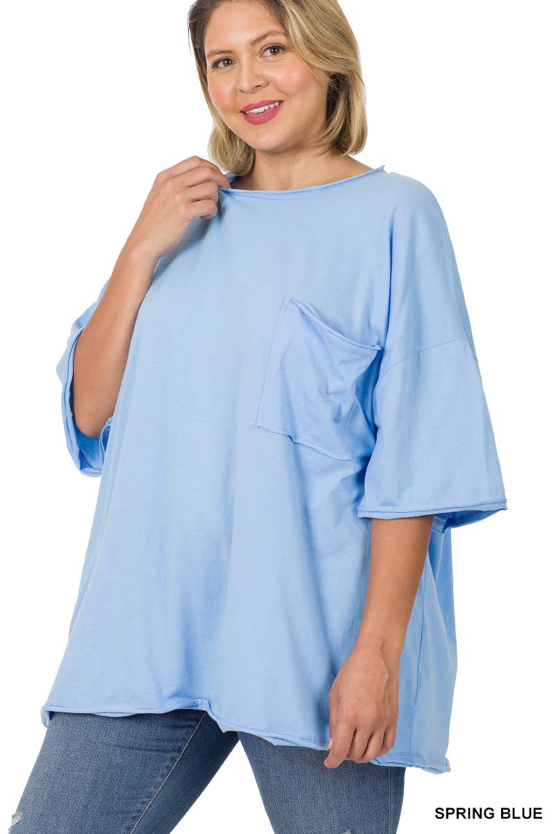 Plus Oversized Front Pocket Raw Edge Boyfriend Tee