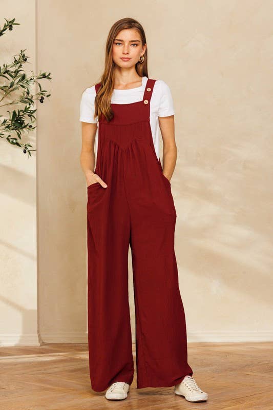 Solid Button Sling Jumpsuit