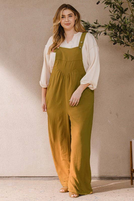 Plus Solid Button Sling Jumpsuit