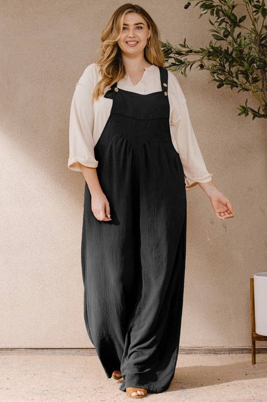 Plus Solid Button Sling Jumpsuit