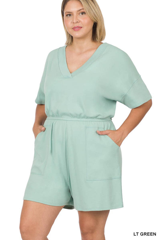 ***SALE*** Plus V-Neck Romper with Pockets