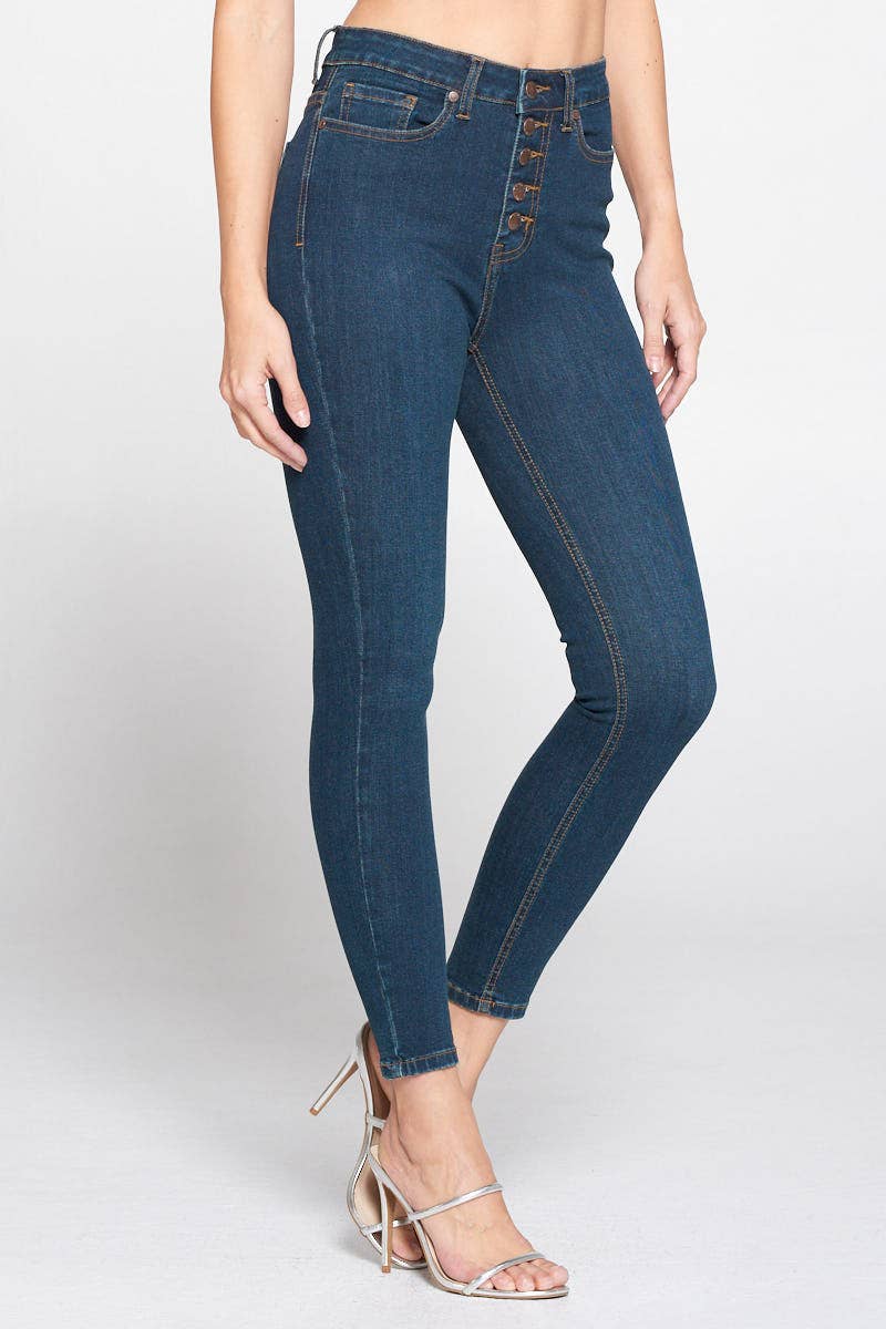 Skinny High-Rise 5 Button Design Jeans