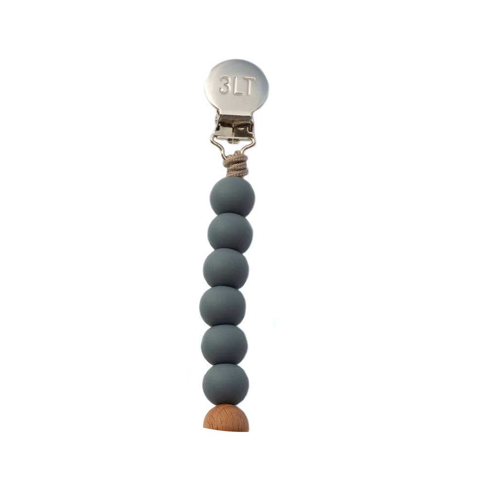 Gray Silicone Beaded Pacifier Clip