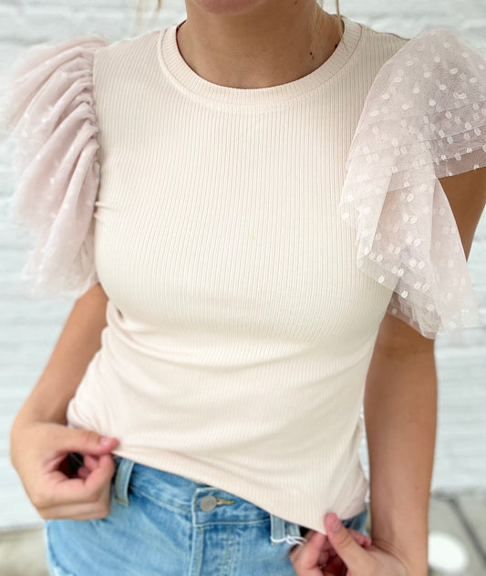 Tan Flutter Sleeve Top