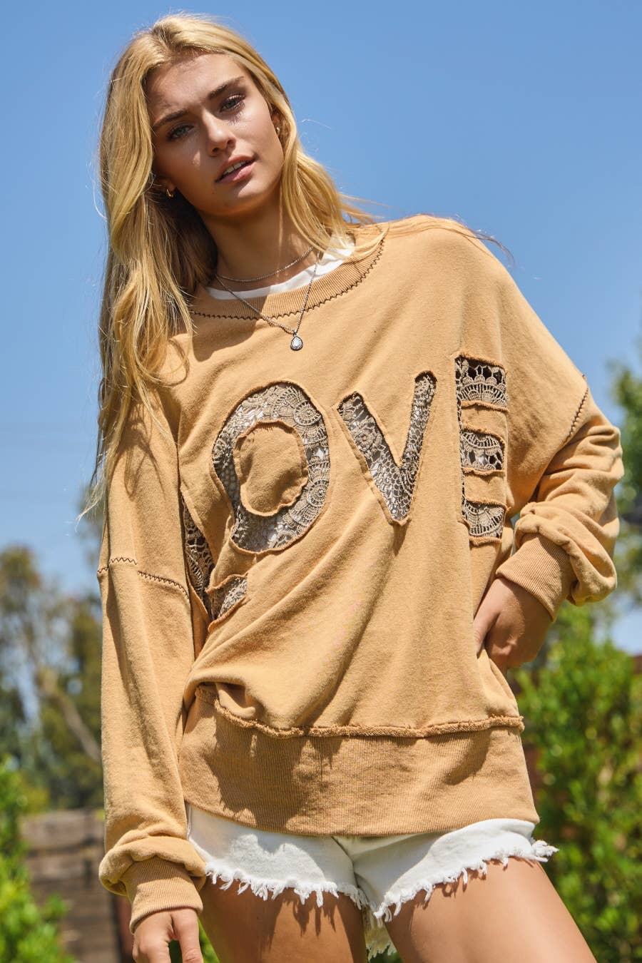 Acid Washed Lace LOVE Logo Sweatshirt