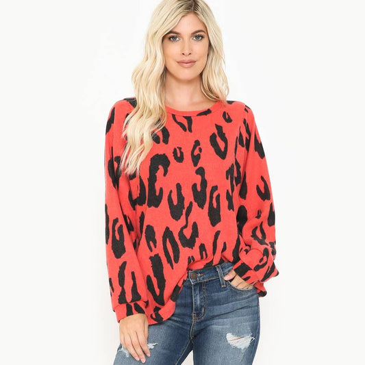 Red Leopard Blouse - T3245N2