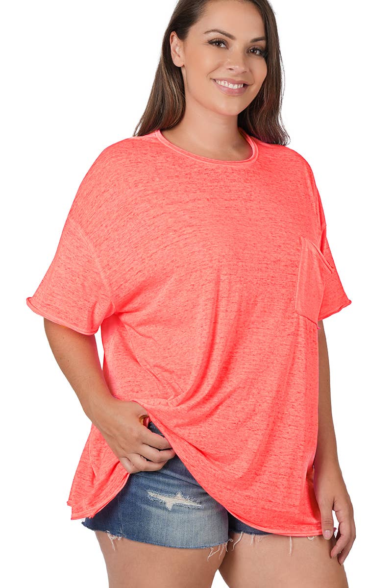 42P Plus Oversized Front Pocket Raw Edge Boyfriend Tee