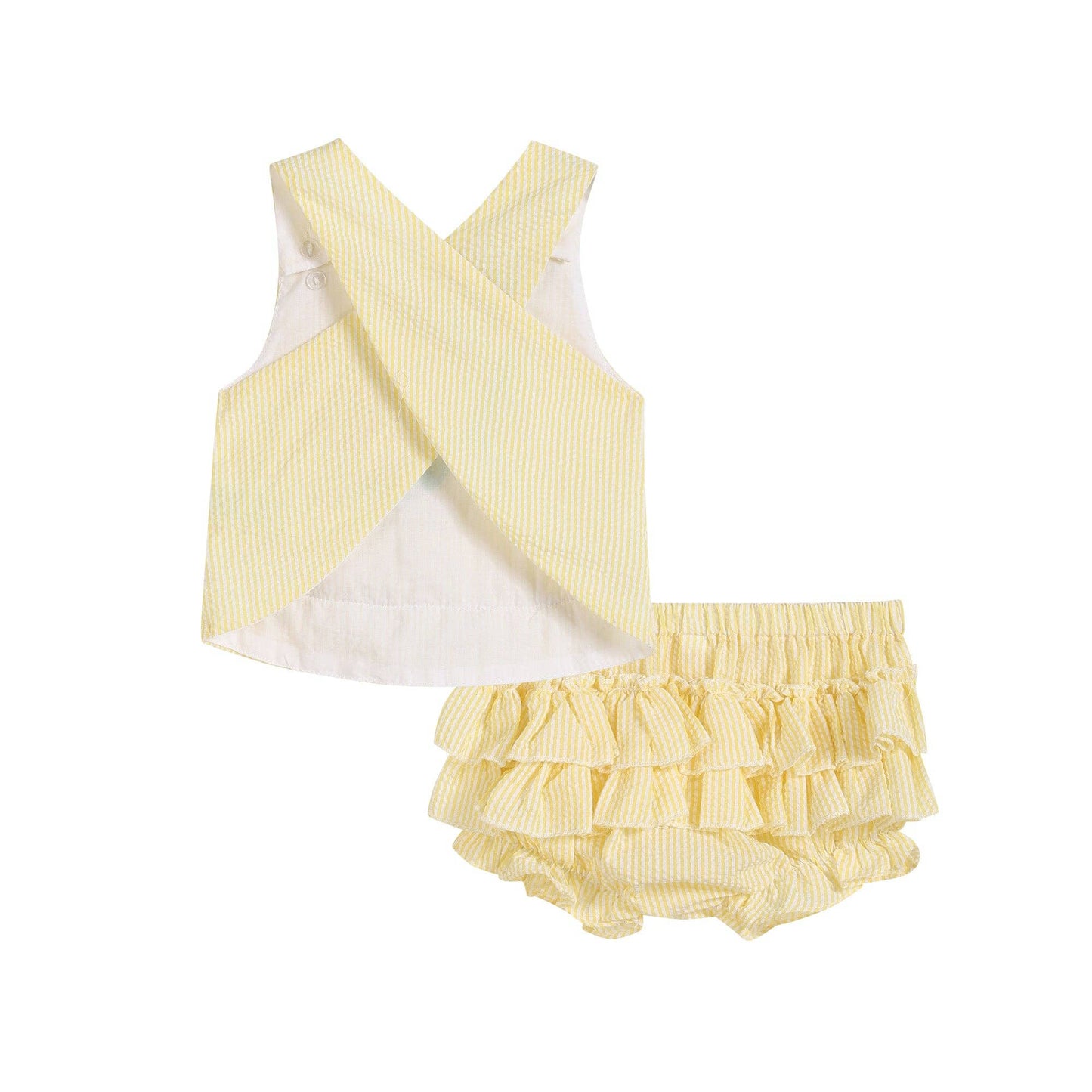 Yellow Seersucker Turtle 2pc Baby Bloomer Set