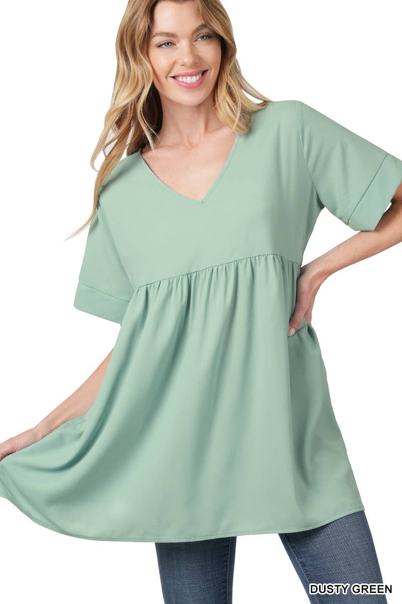 Black Empire Waist Shirring Tunic
