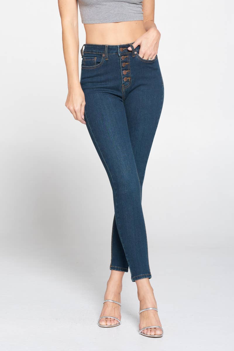 Skinny High-Rise 5 Button Design Jeans