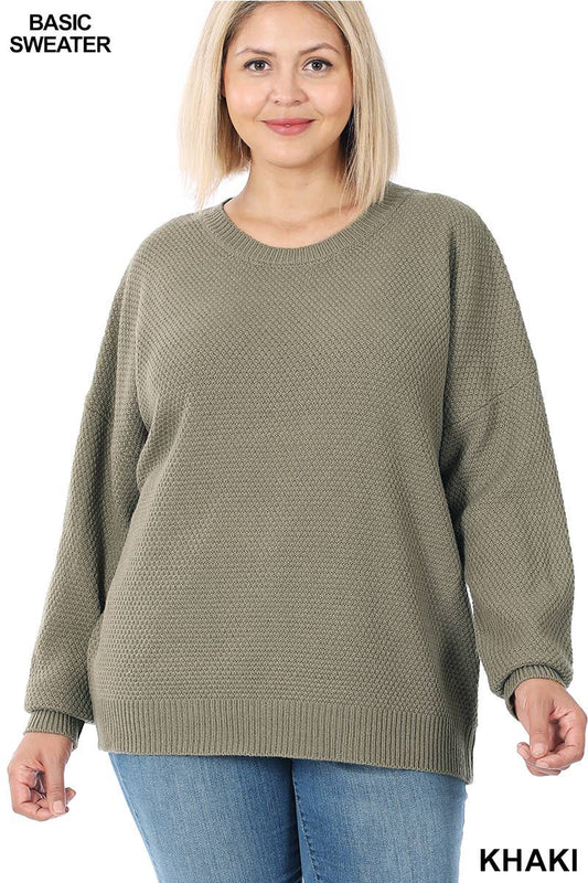 KhakiROUND NECK BASIC SWEATER