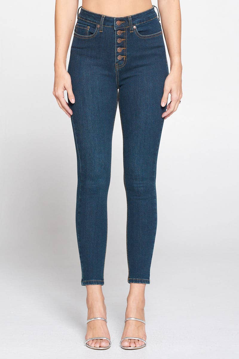 Skinny High-Rise 5 Button Design Jeans