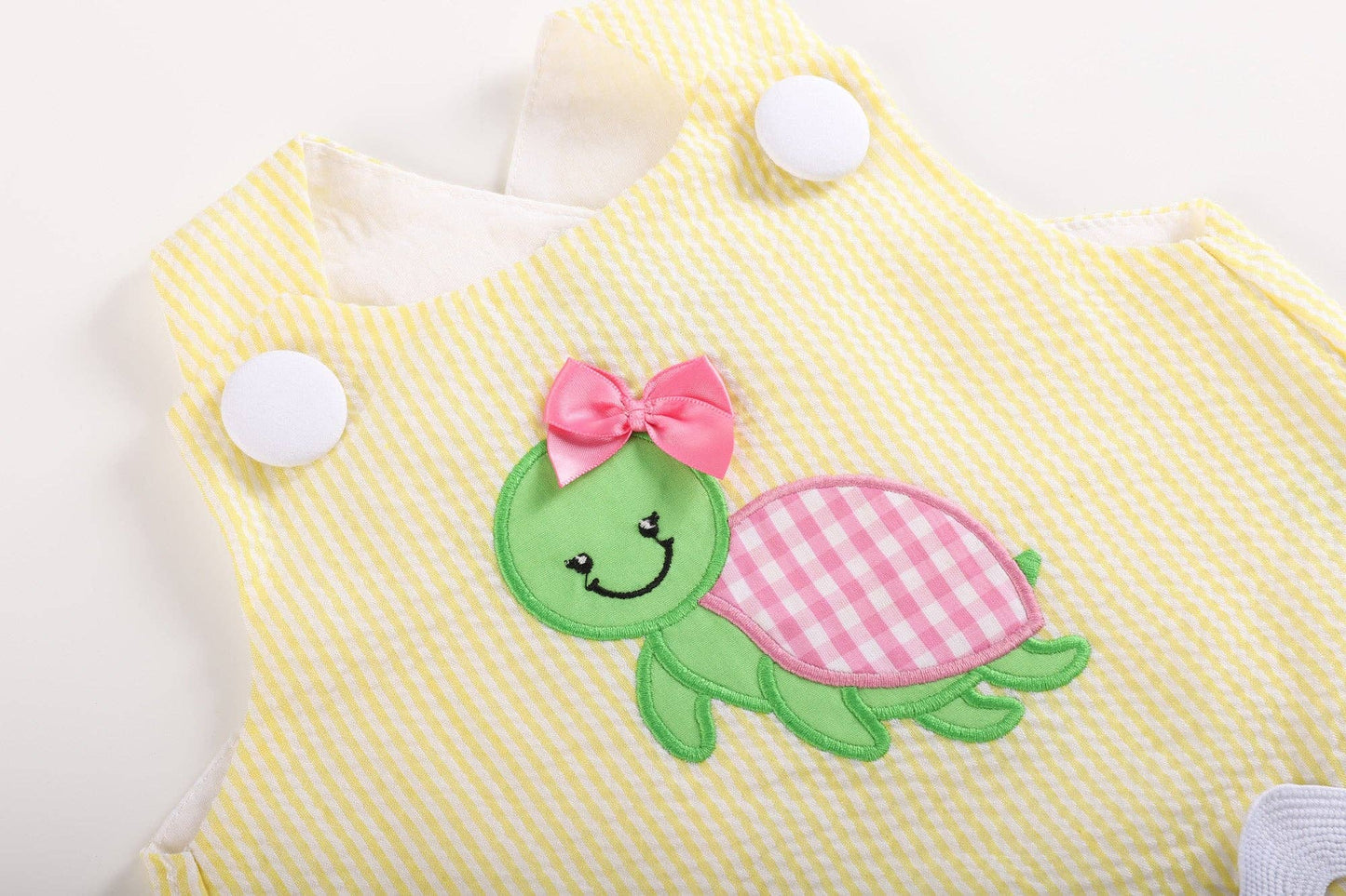 Yellow Seersucker Turtle 2pc Baby Bloomer Set