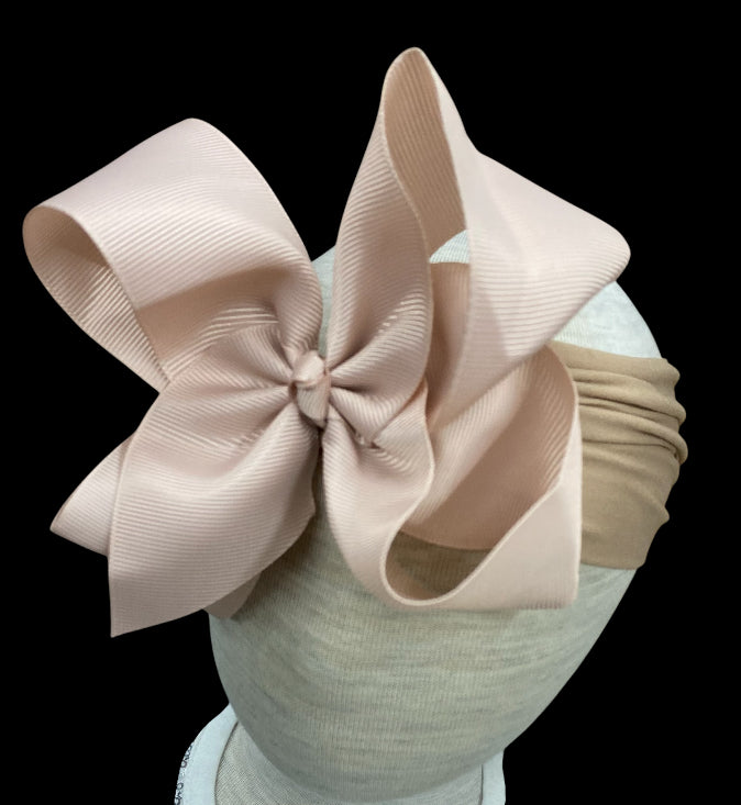 Rose Beige Grosgrain Ribbon Headband Bow