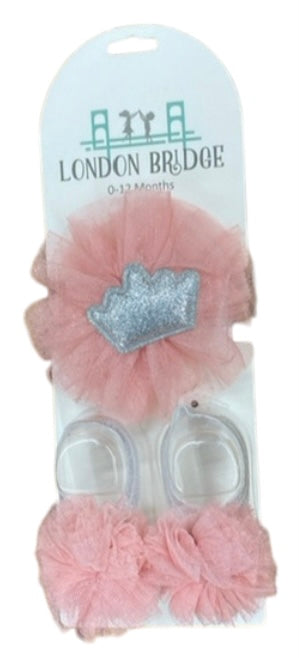 Pink Crown Headband/Ribbon Sandal Set