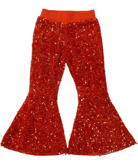 Orange Sequin Bell Pants